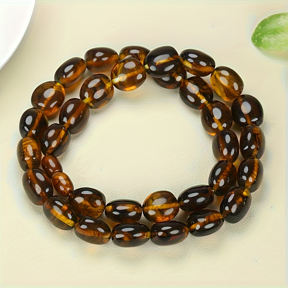 Unisex Elegant Brown and Red Amber Beaded Necklace